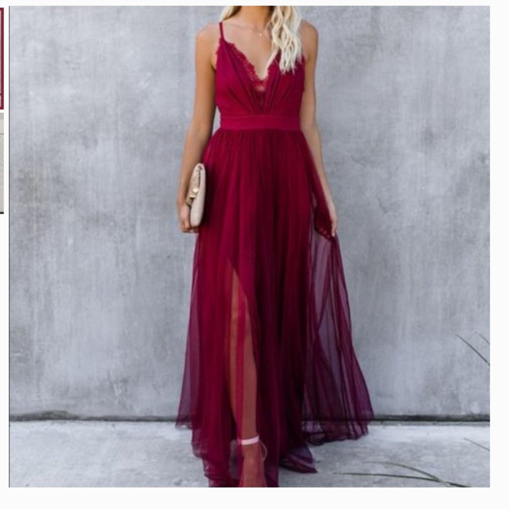 Vici Main Event Lace Tulle Maxi Dress - Wine - NWT